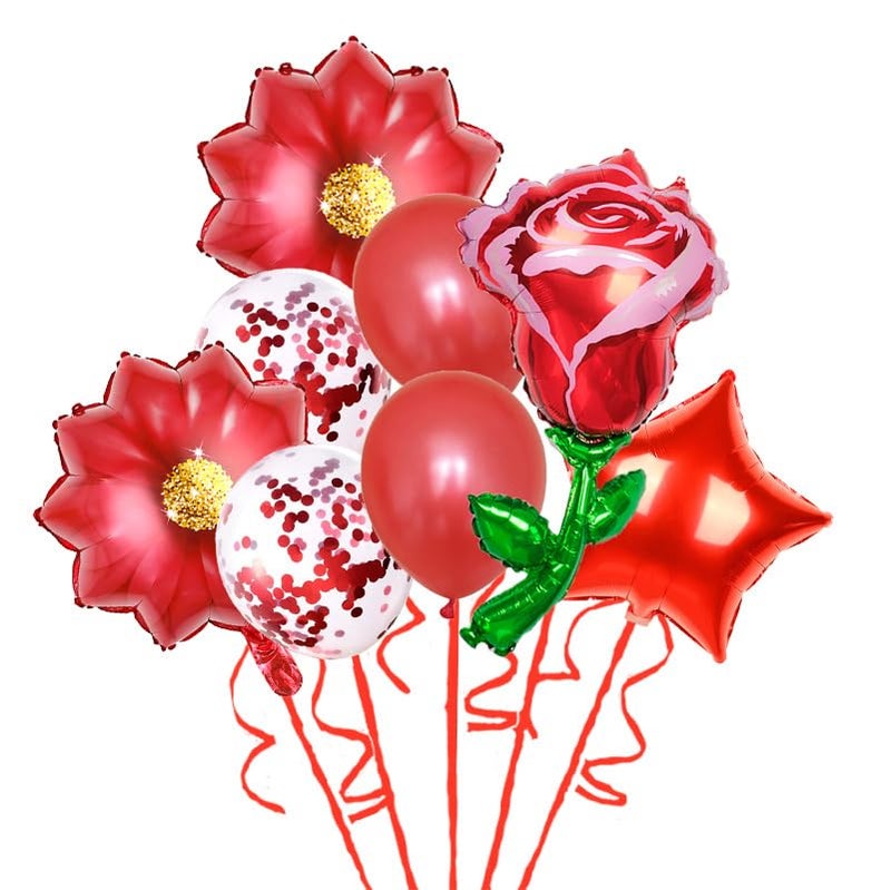 BIEUFBJI 8Pieces Red Rose Balloon Sunflower Birthday Balloons Mylar Balloons Sunflower Theme Party Baby Shower Birthday Decorations